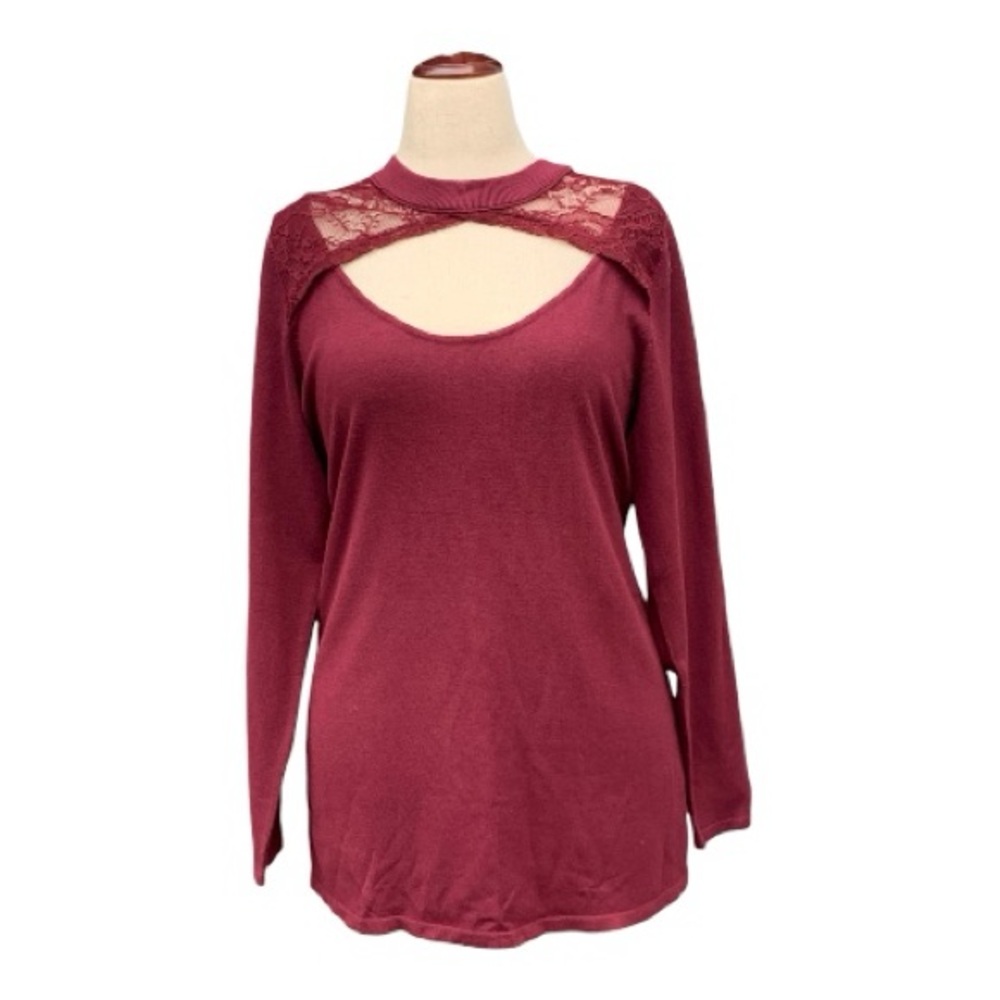 NWT Torrid Burgundy‎ Pullover Lace Keyhole Sweater Top Maroon Deep Red Size 2